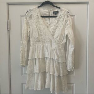 Lulu's Be‎ My Forever Love White Lace Embroidered Tiered Mini Dress size Medium